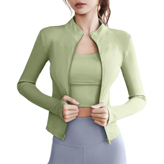 Women Sports Top Stand Collar Zipper Closure Cardigan Sweat Absorption Soft Breathable Thin Elastic Slim Fit Long Sleeve Quick Dry Lady Jogging