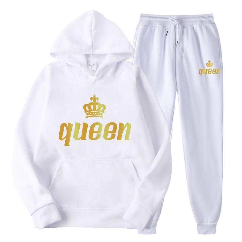 Men Women Couples Hooded Sweatshirt Set Loose Long Sleeve Fleece Sportswear Pants Casual Winter Outfit
