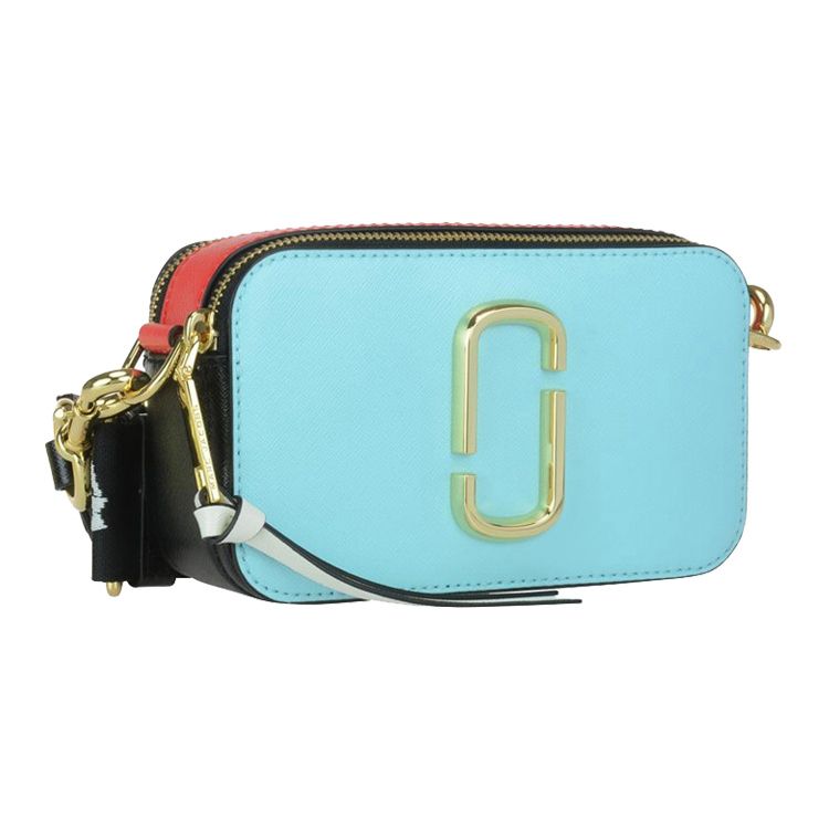 Marc Jacobs Fashion Minimalist Double J Logo Color Block Wide Shoulder Strap Leather Shoulder Crossbody Bag Women bags Mint-Blue M0012007-467