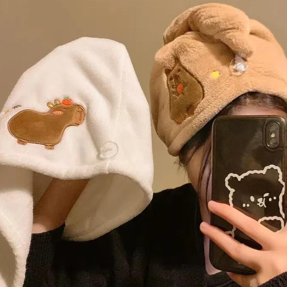 Quick Drying Capybara Dry Hair Cap Combed Cotton Coral Velvet Bathing Cap Capybara Towel  Pool