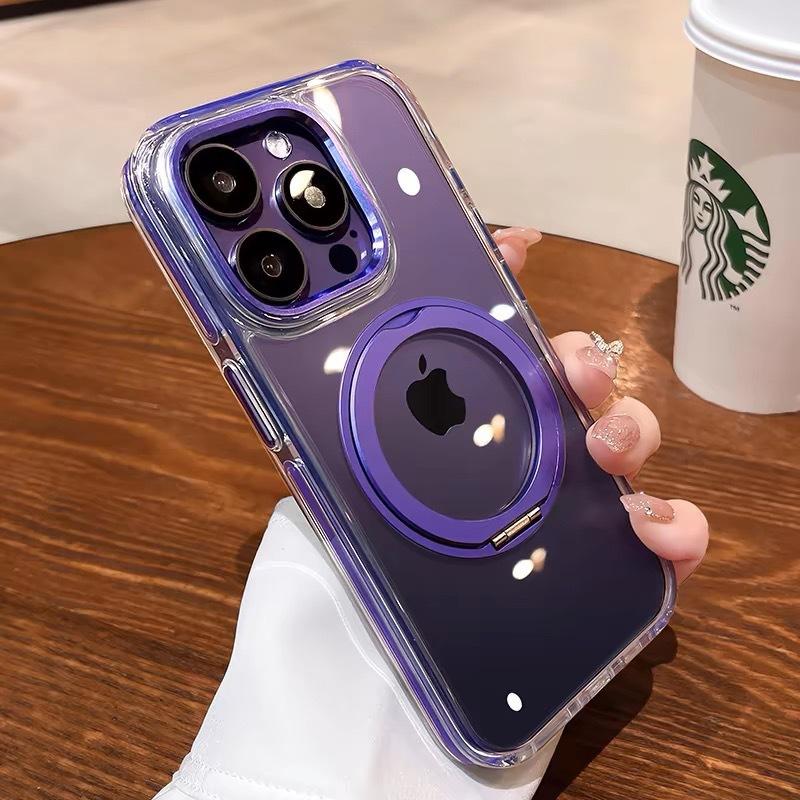 Applicable for iPhone17promax Transparent Rotating Stand Magnetic Phone Case Apple 16 Dropproof Simple Protective Case