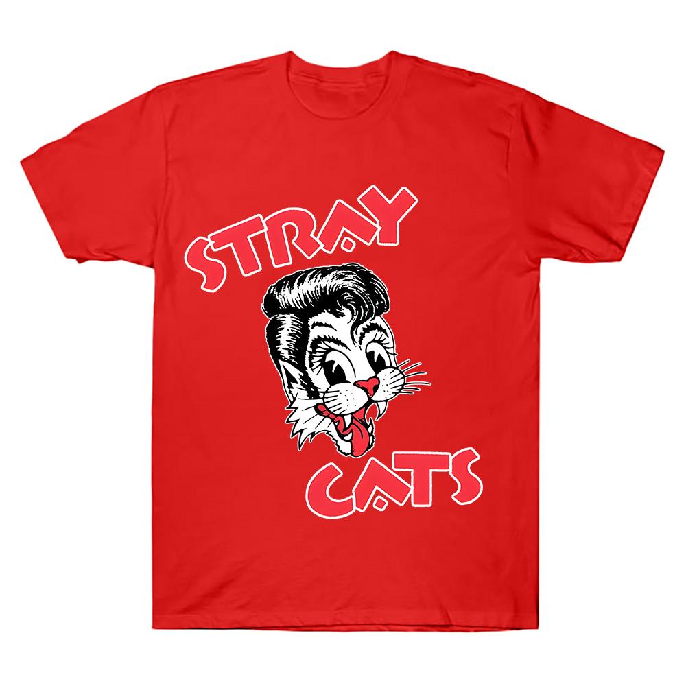 Футболка Stray Cats Rock с кошачьей головой, хипстерская уличная мода, женская мужская, с круглым вырезом, с коротким рукавом, из хлопка, одежда
