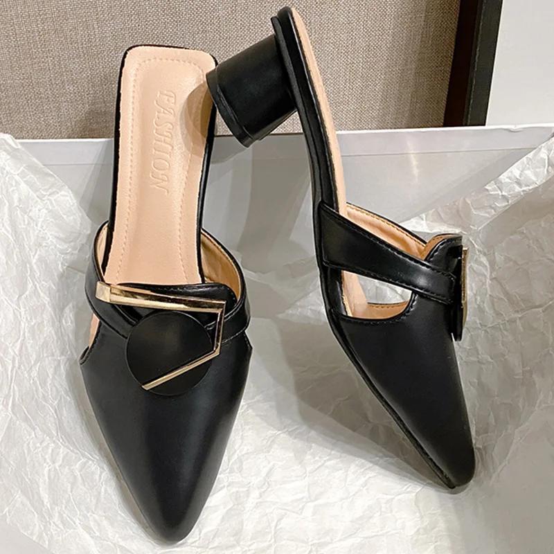 Женские туфли-мюли на высоком каблуке с острым носком, элегантные туфли-лодочки, женские сандалии 2025 лето, для платья, для ходьбы, женские zapatos