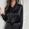 Autumn Solid Color Fashionable Design with Ribbon Long Sleeved Women's Blouses & Shirts