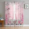 Christmas Snow Scene Snowflakes Gnome Pink Sheer Curtains Living Room Decoration Window Curtains Kitchen Tulle Voile Curtains