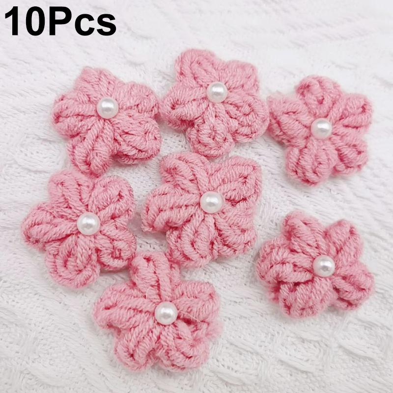 10PCS Puff Flower Head Knitted Hand Woven DIY Pearl Sweater Coat Decor Hairpin Headdress Accessories