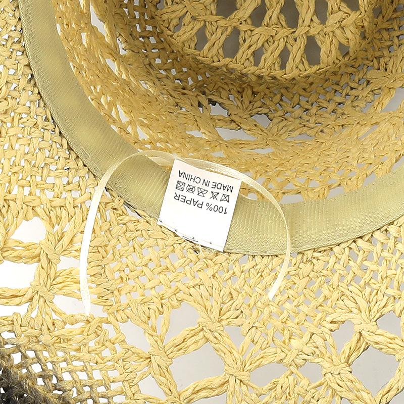 Unisex Gradient Hollow Woven Cowboy Straw Hat Breathable Wide Brim Sun Protection Outdoor Travel Beach Cap