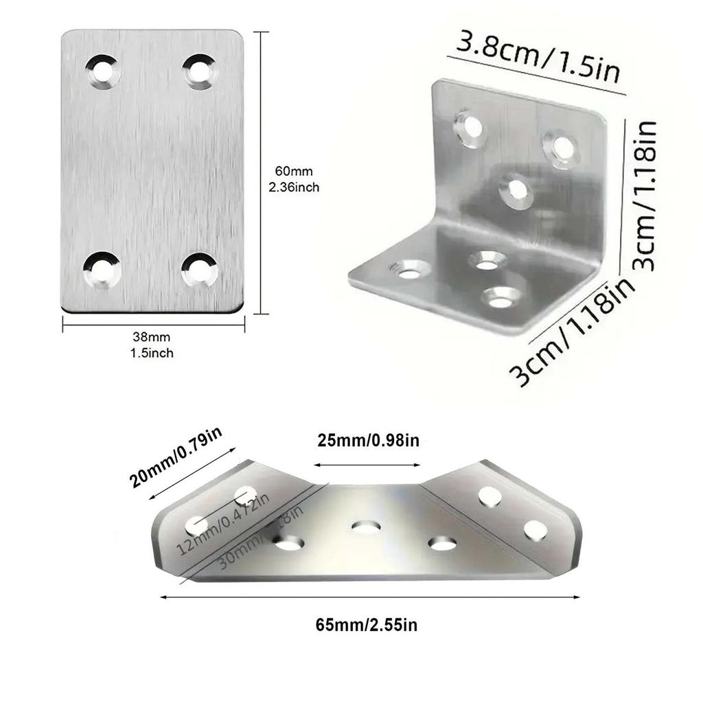 Три типа угловых кронштейнов из нержавеющей стали для быстрого соединения и усиления мебели, 10 штук угловых кронштейнов