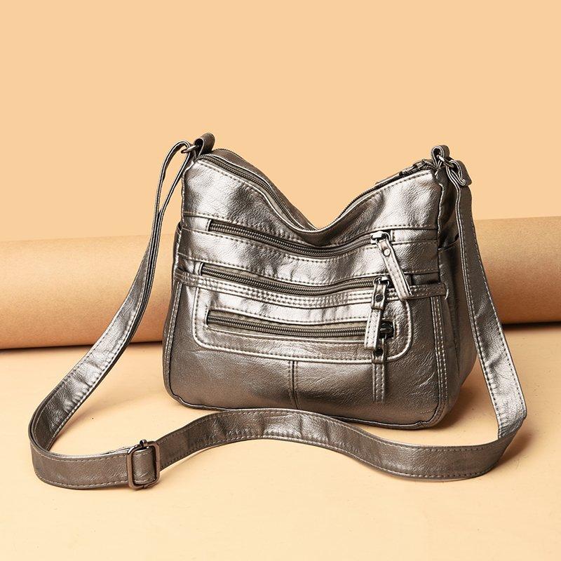 Women's Soft Leather Large Capacity Shoulder Bag Crossbody Bag for Middle-Aged Mother Bag