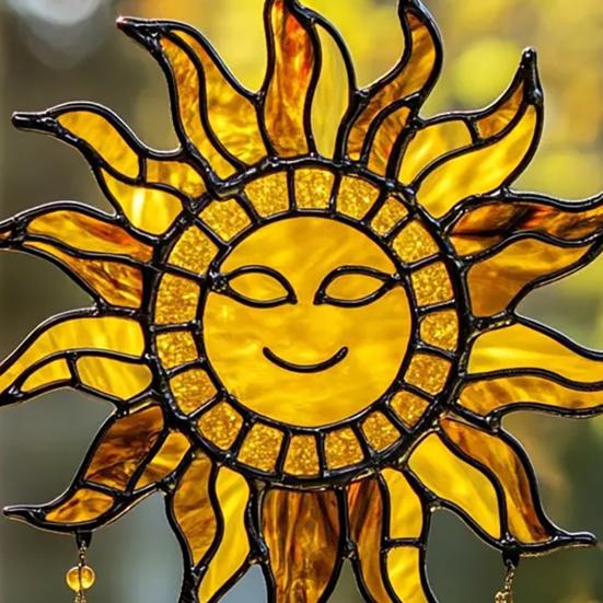Sun Design Sun Catcher Acrylic Hanging Decoration Stained Glass Inspired Suncatcher Window Decor for Garden or Living Room