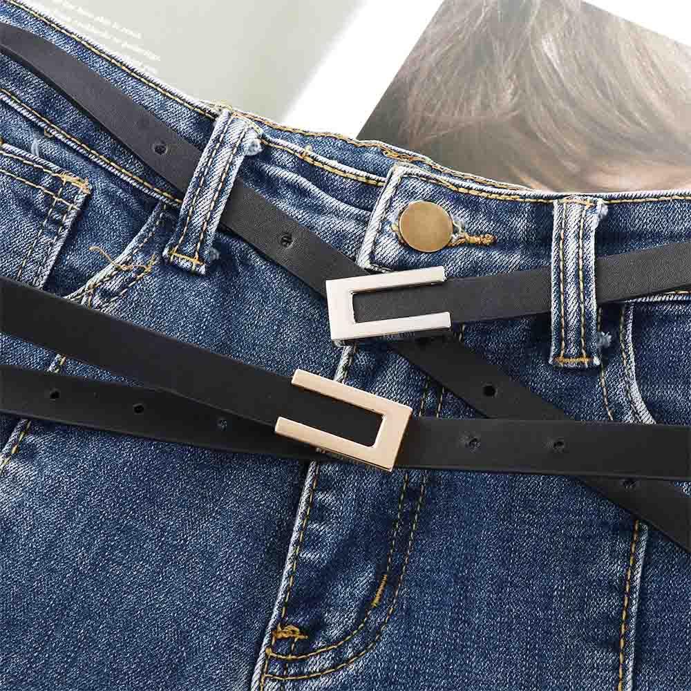 Adjustable Female Korean Vintage Trouser Dress Decoration Leather Belt Thin Waistband Metal Buckle