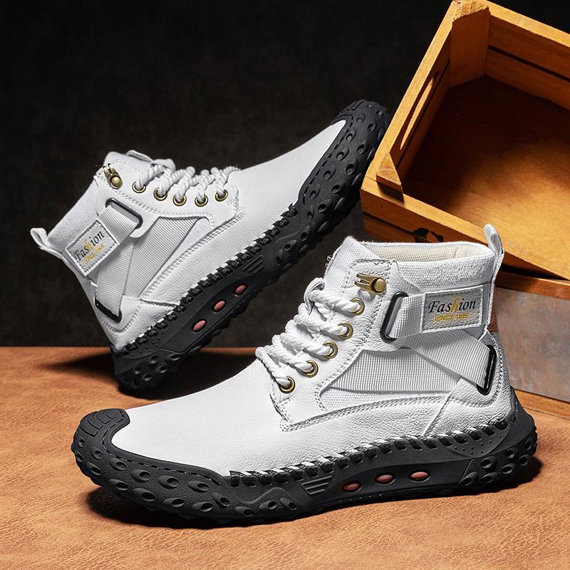 Ручная строчка Кожаные мужские ботинки Спилок Повседневная кожаная обувь Мужские ботильоны