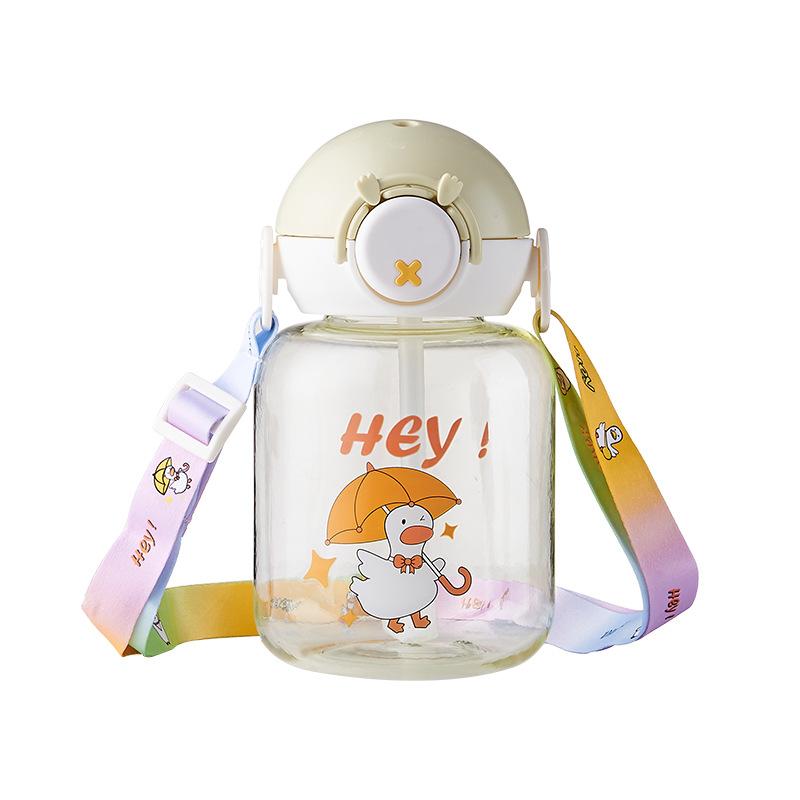 Детская соломенная чашка, милая пластиковая чашка, мультяшная чашка для воды, чашка, защищенная от падений и протекания, уличная портативная бутылка для воды с крышкой-пулей