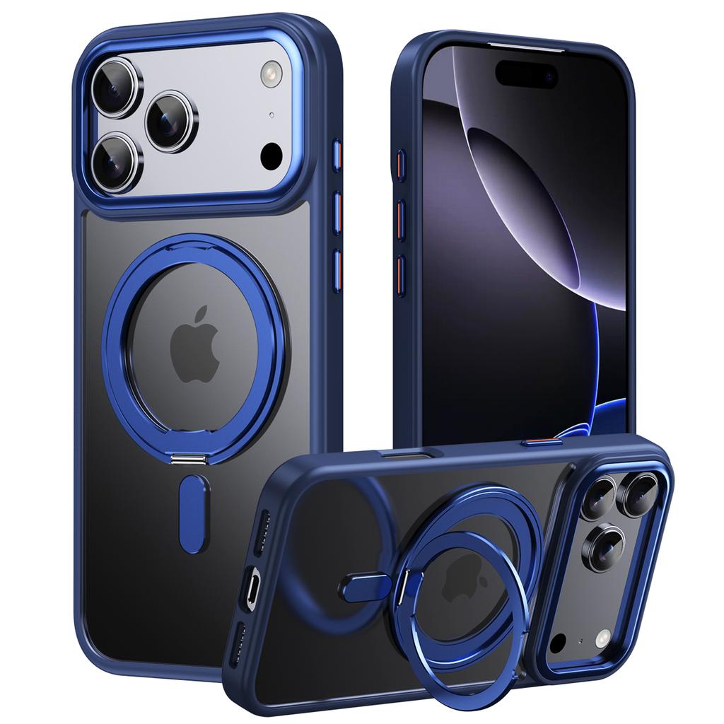 360° Rotating Stand Magnetic Orange Case for IPhone 17 Pro Max 17Air 17Pro Luxury Metal Button Folding Bracket Shockproof Cover