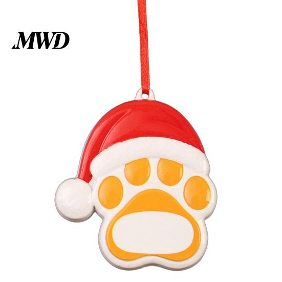 Resin Pet Keepsake for Tree Christmas Ornament, Cute Cat Paw/Bone Shaped Xmas Hanging Decoration Memorial Pendant with Santa Hat Tree, Car Rearview