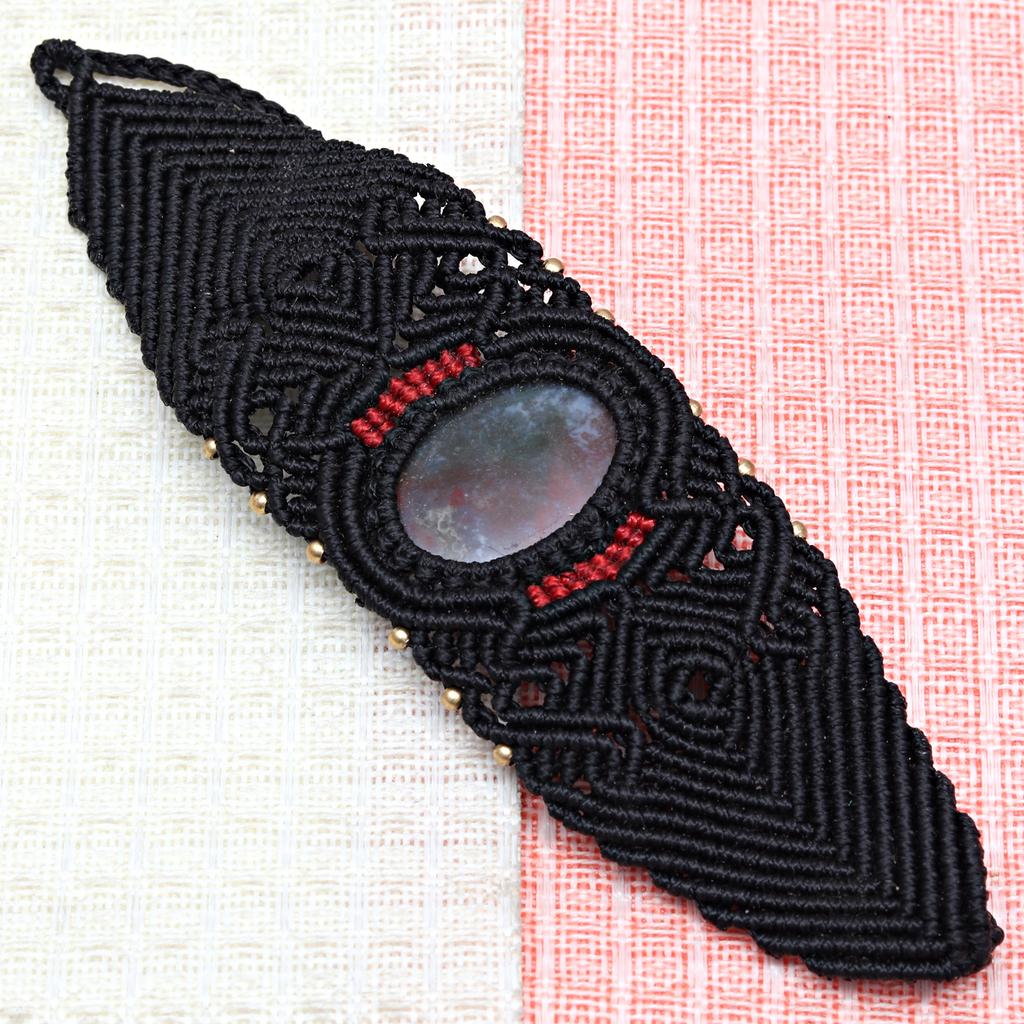 Браслет Bloodstone Macrame Stone Hemp Подвеска Регулируемые бусины Ювелирные изделия