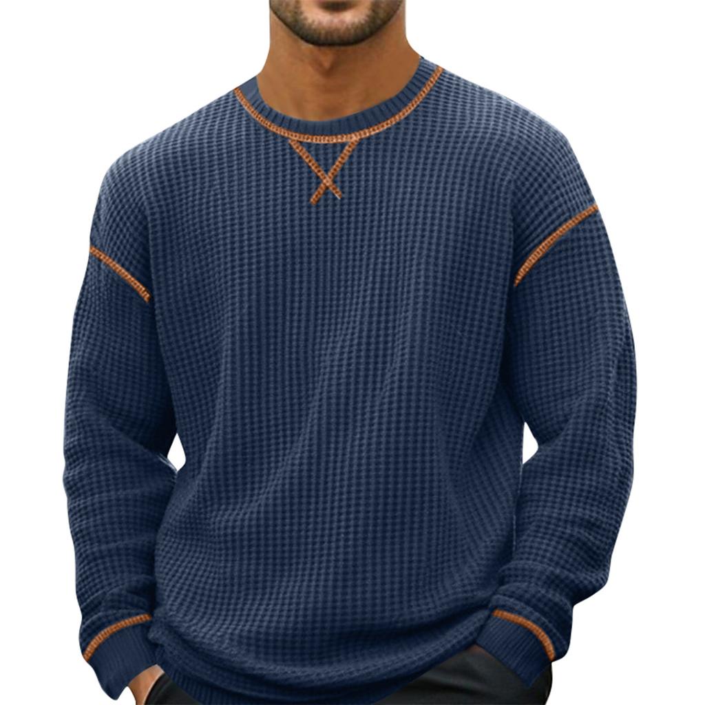 Men's Solid Color Round Neck Long Sleeve Tops Men's Sports Large Size Casual Round Neck Tops