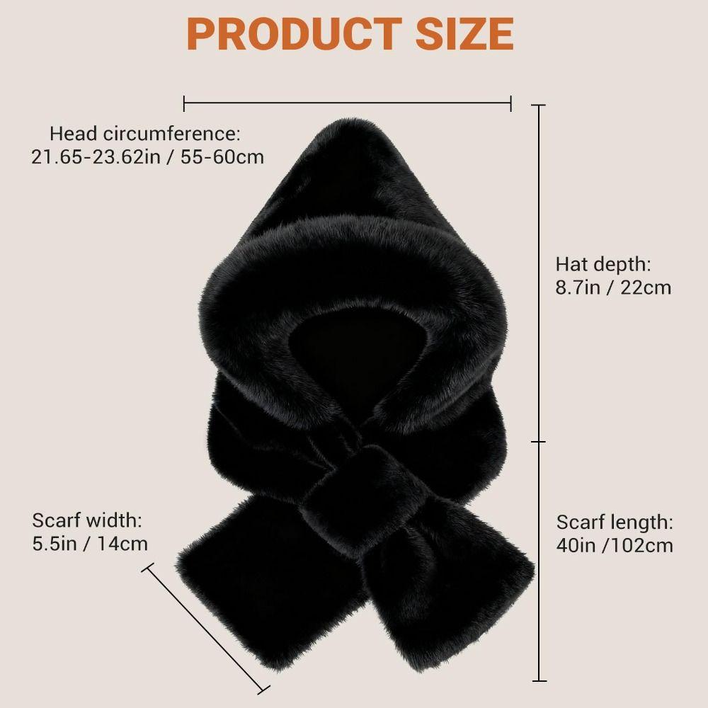 Fuzzy Hooded Scarf Soft Hat Scarf Gloves Set Cute Winter Hooded Scarf  Winter