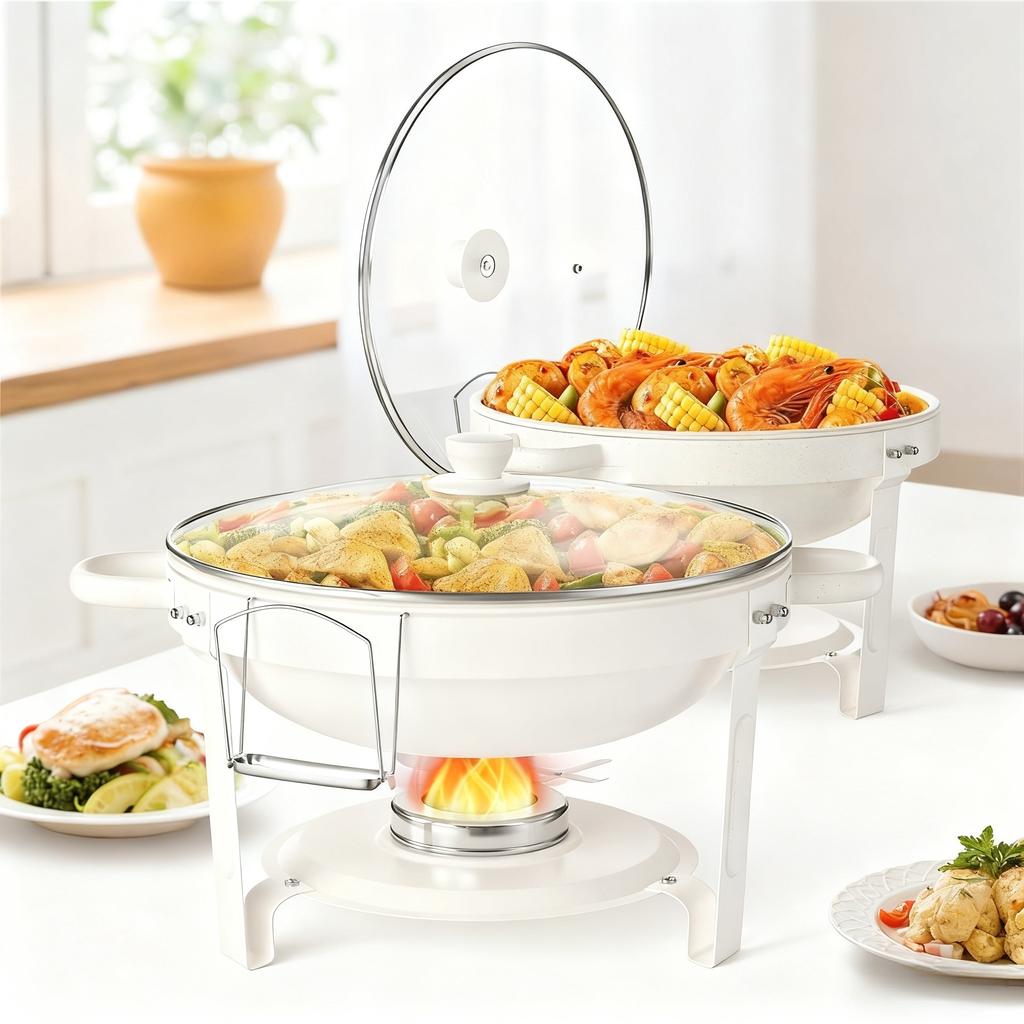 Белые мармиты для фуршета со стеклянной крышкой (5QT, 1-2-4 шт.), Штабелируемый, Держатель для крышек для вечеринки, свадьбы