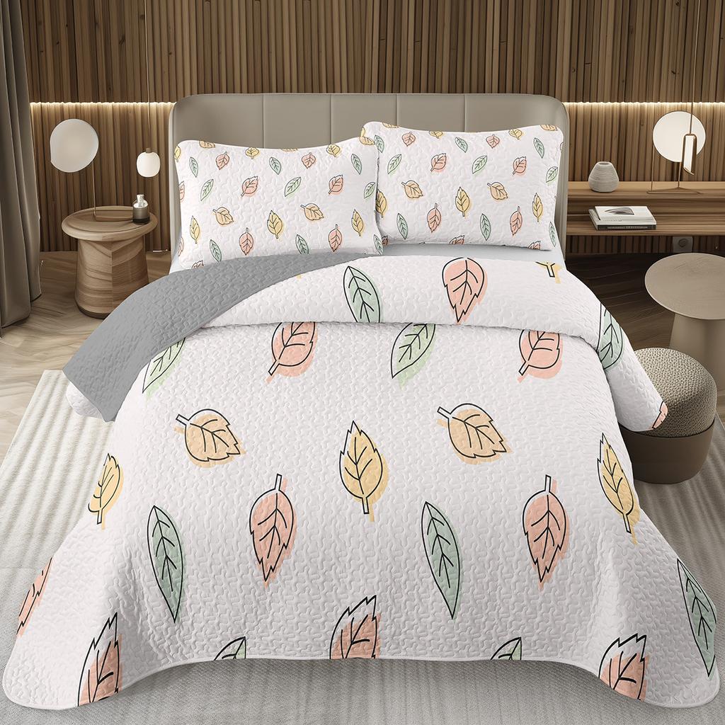 Green Leaves Bedspread Twin Queen Size Farmhouse Botanical Plant Coverlet Sets Spring Nature Leaf Quilt Set for Kids Teen Adults