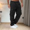 Мужские брюки весна-осень с несколькими карманами, эластичный пояс, прямые спортивные брюки, эластичные брюки, однотонные свободные уличные спортивные брюки для бега