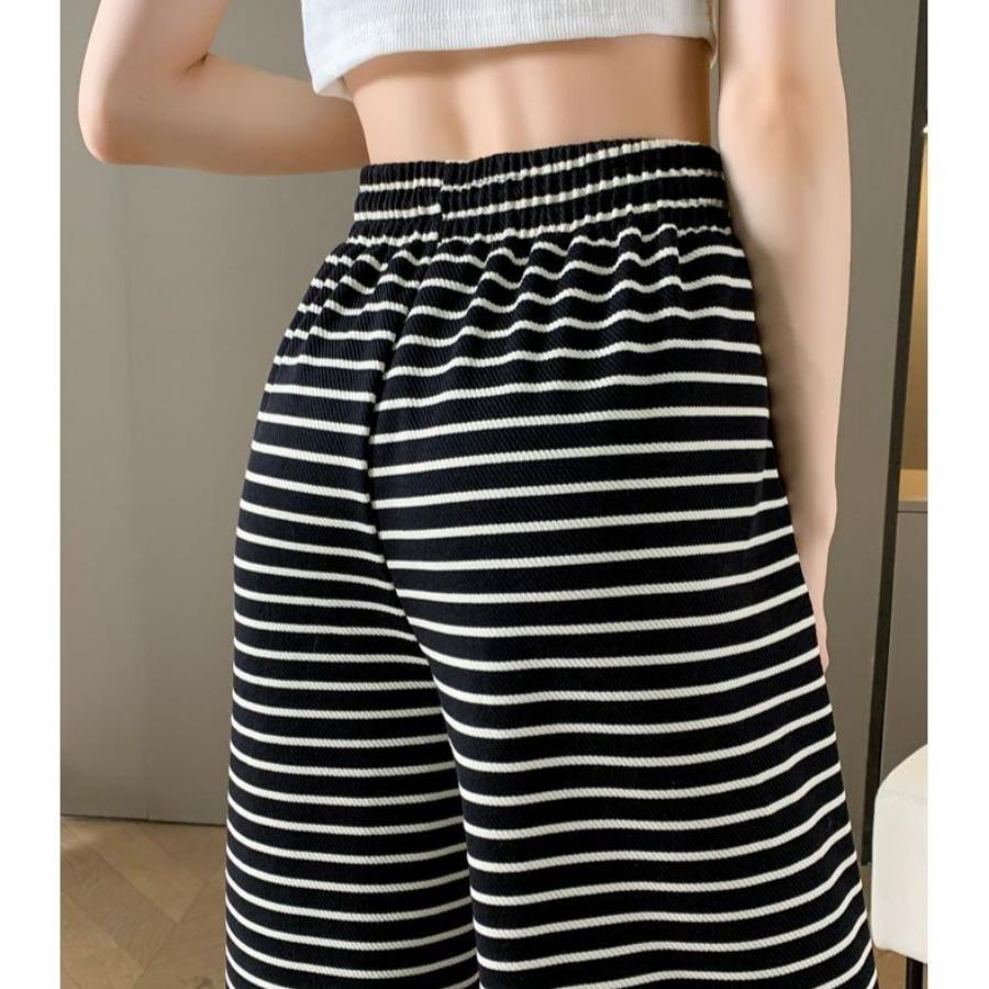 Широкие брюки в черно-белую полоску для женщин, весна-лето, прямые свободные повседневные брюки, универсальные брюки с принтом зебры