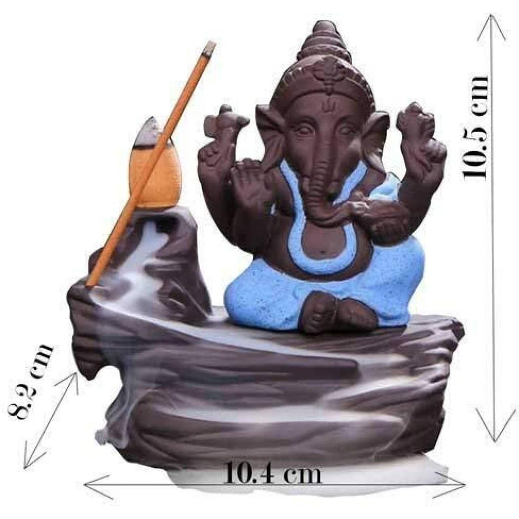 Ганеша Синий Дым с 10 конусами, Статуэтка из полирезины B_7 Декоративный Экспонат - 8 см  (Полирезин, Медь, Многоцветный)