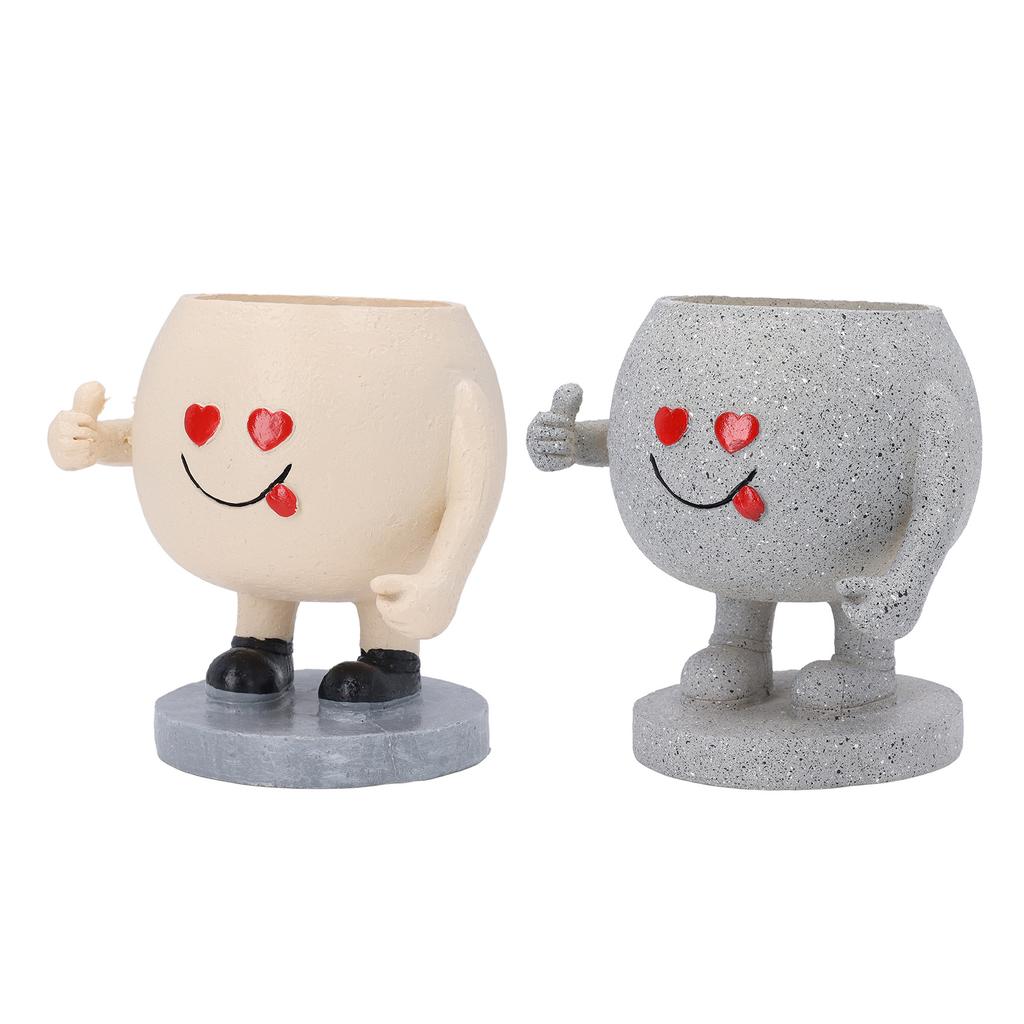 Милый круглый горшок для растений с изображением мультяшного лица из смолы, цветочный горшок с дренажным отверстием для суккулентов Ind