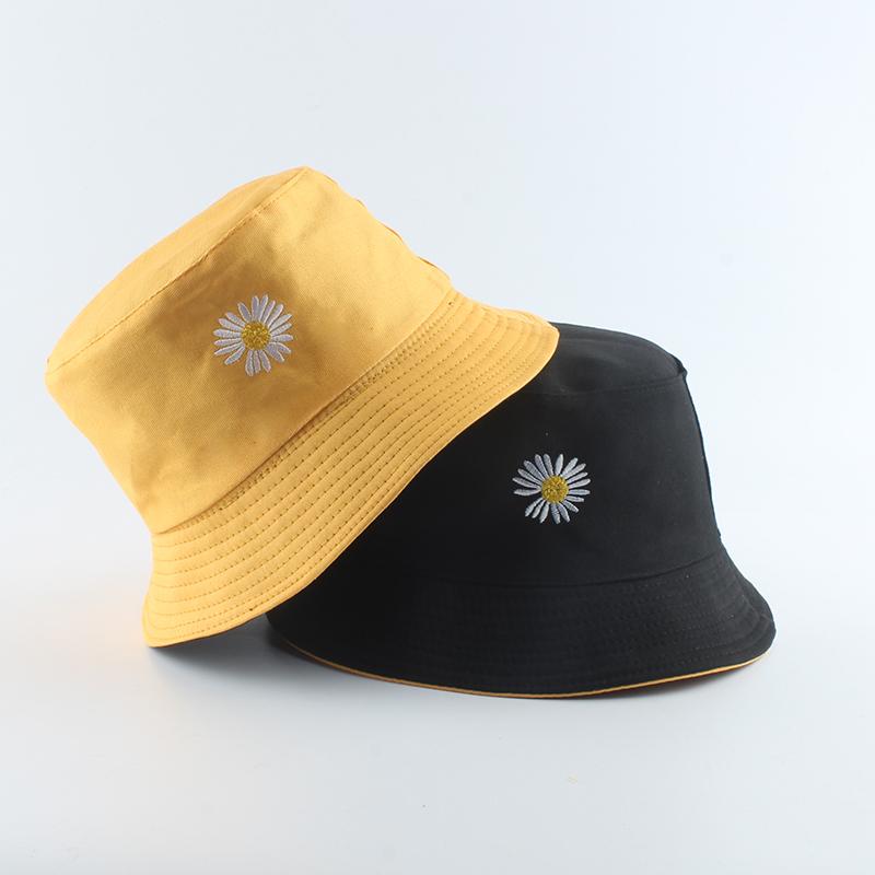 Summer Daisies Bucket Hat Women Fashion Cotton Beach Sun Hats Reversible Bob chapeau Femme Floral Hat Fisherman Hat