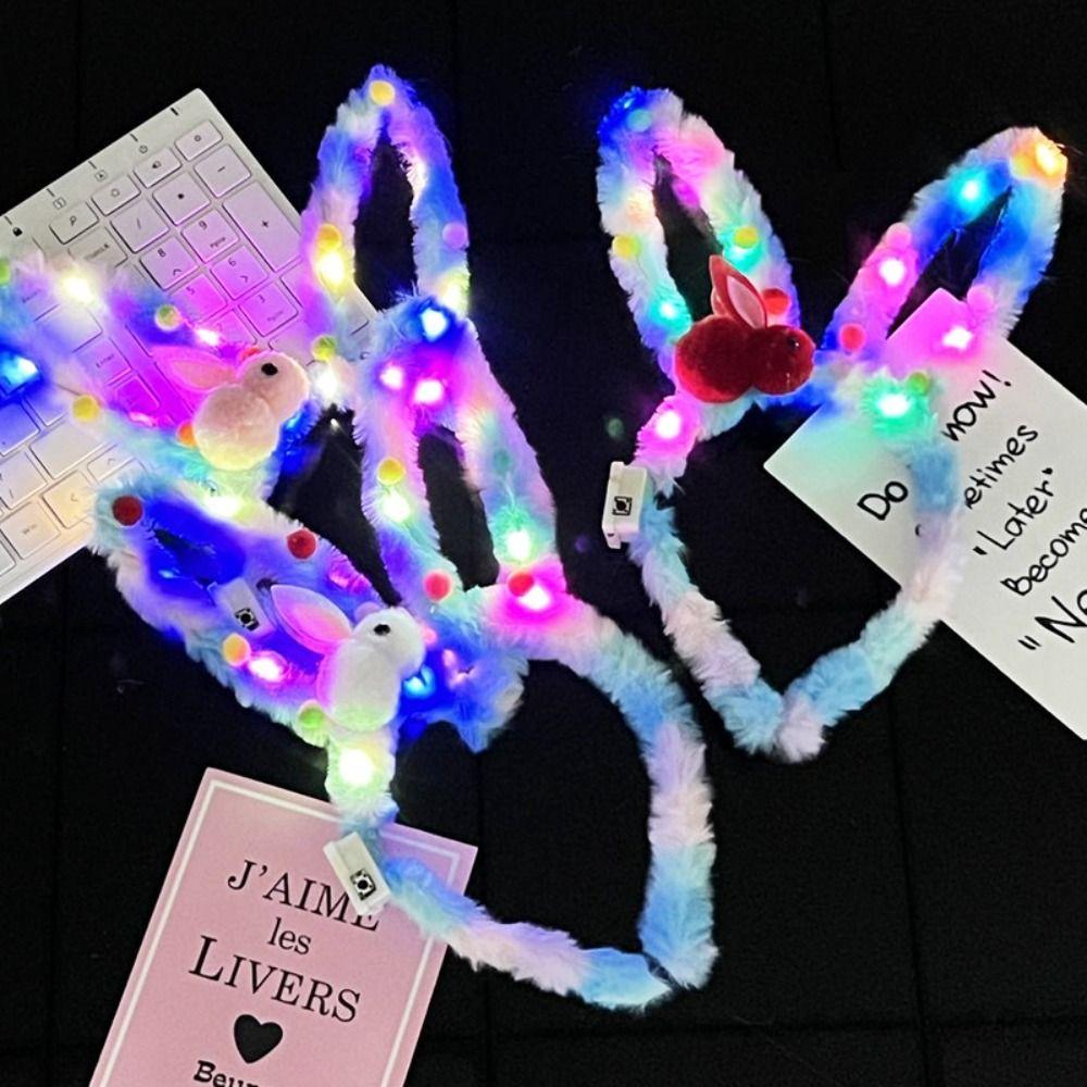 LED Lights Rabbit Ears Glow Hair Band Luminous LED Lights Headband Plush Hair Hoop Children
