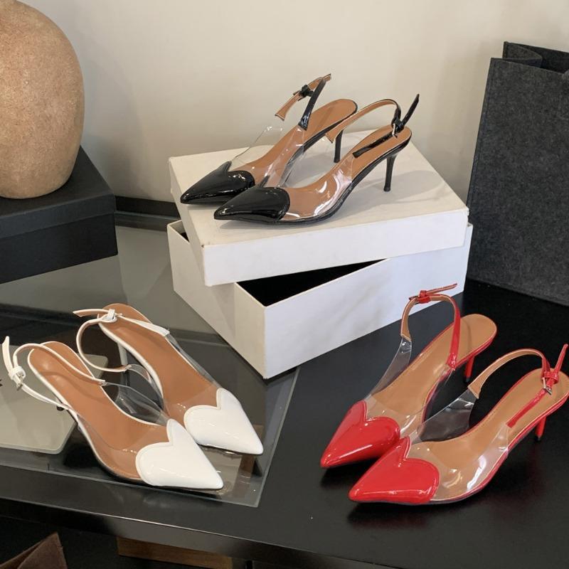 Модные темпераментные туфли-слингбэки из лакированной кожи с острым носком и ремешком с пряжкой, банкетные туфли для выпускного вечера, сандалии с закрытым носком в форме сердца для женщин