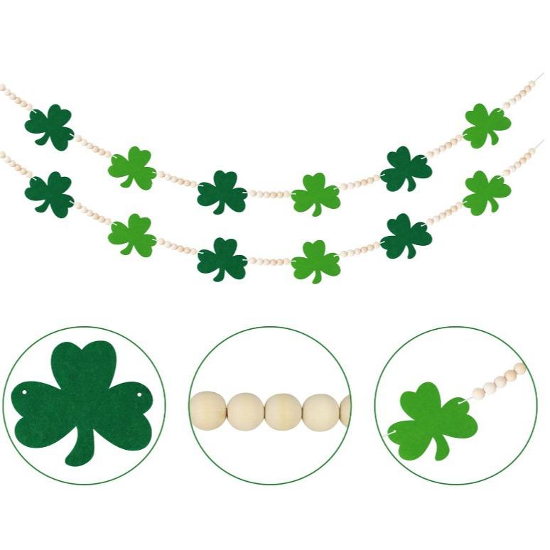 St. Patrick's Day Banner Wooden Bead Wreath Suitable For St. Patrick's Day Decorative Hanging