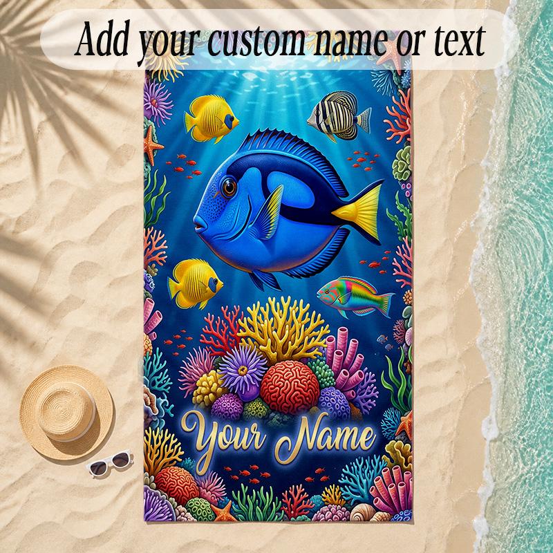 Mermaid Theme Soft Beach Towel Personalized Custom Name Text Towel Portable for Beach Pool Travel
