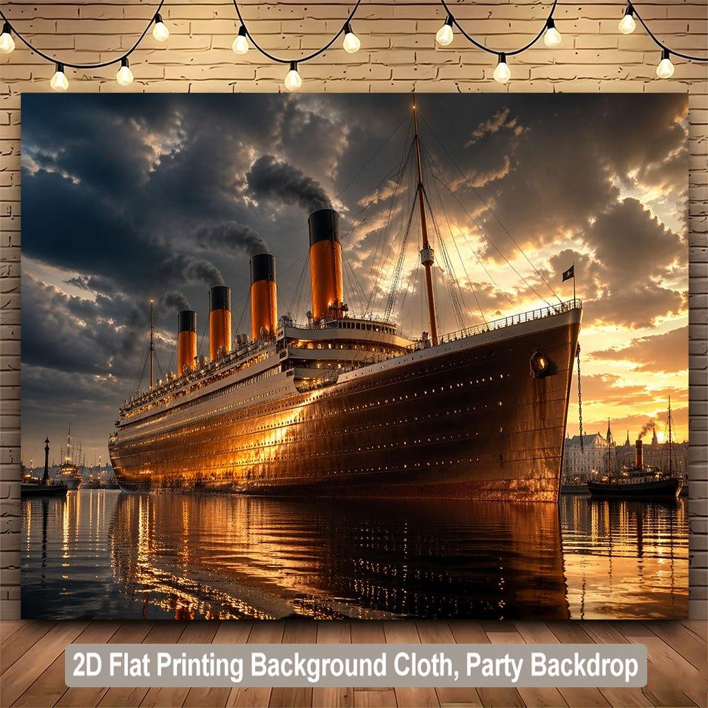 Vintage Steamboat Sunset Tapestry Polyester Backdrop Nautical Ocean Liner Wall Decor Party Curtain Home Decoration Canvas Art