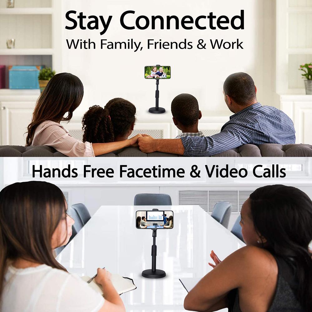 Desktop Cell Phone Stand Holder Clamp Tablet Stand Adjustable Height Portable Stable Round Base for Watching Online