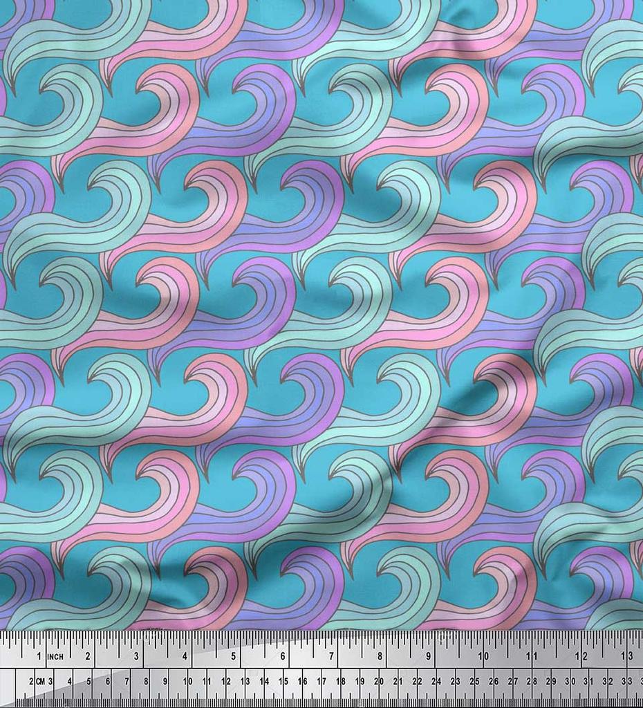 Soimoi Зеленая японская креп-сатиновая ткань с художественными волнами и абстрактным принтом, ткань для творчества по метрам, 42 дюйма