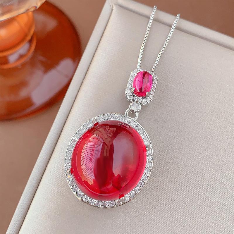 Jewelry Simulation Pigeon Blood Red Corundum Blue Spinel Plain Surface Retro Pendant Main Stone 18 * 20