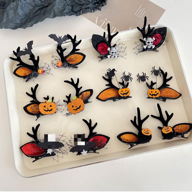 2PCS Halloween Headdress Pumpkin Ghost Bat Antler Hairpin Funny Hair Accessories Girls' Holiday Dance Dress Party Hairpin Decor