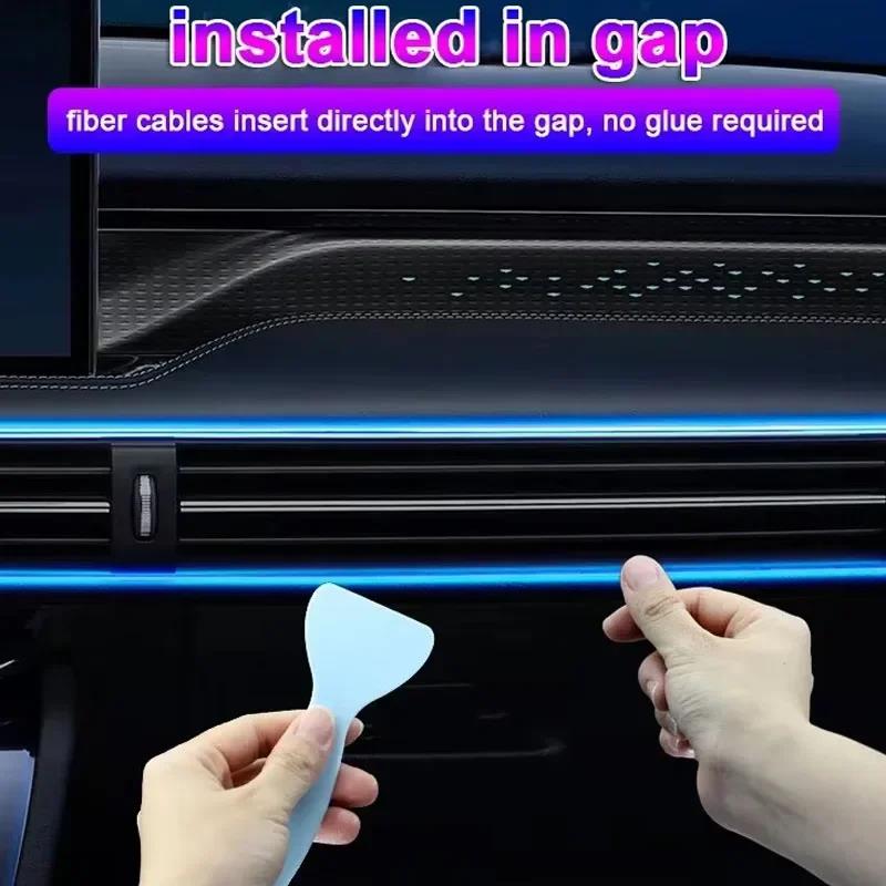 RGB Салонная Амбиентная Подсветка для Автомобиля Неоновая Атмосфера Светодиодная Лента Оптоволокно Симфоническое Освещение USB Консоль Декоративная Лампа Неоновые Огни 4