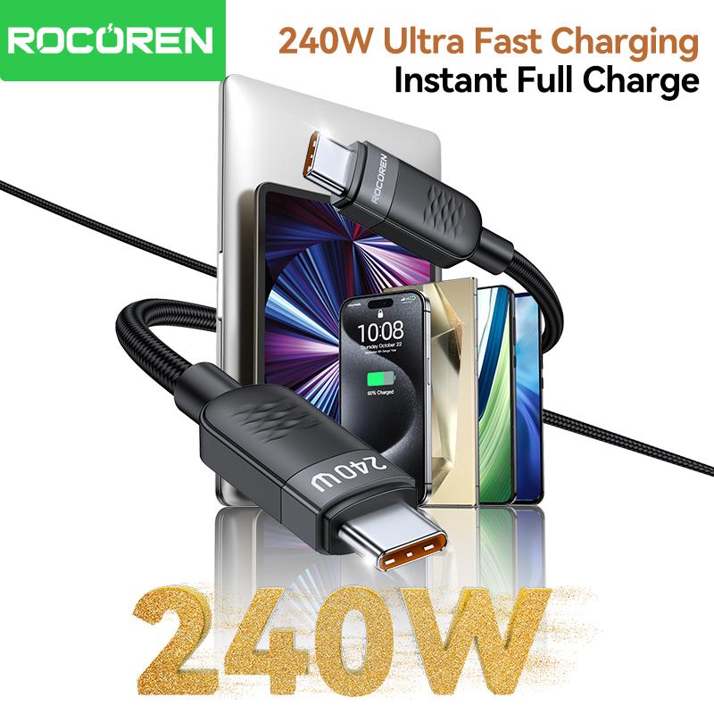 Rocoren 240 В USB C Type C Кабель для быстрой зарядки и передачи данных PD3.1 Быстрая зарядка Type C Шнур Для MacBook 16 15 Samsung Galaxy S24