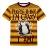 Fashion Men's T-shirt Penguin Stripe 3D Print Men's Short Sleeves T-Shirt Loose Casual Summer Outdoor Street Men's and Women's Tees Tops
