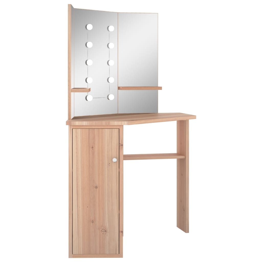 Corner Vanity Table with LED Lighting Oak Effect 111 x 54 x 141.5 cm