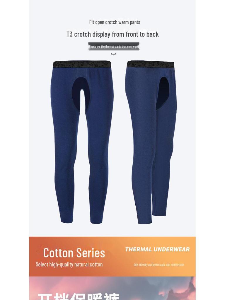 Men's Open Crotch Cotton Thermal Leggings for Middle-Aged & Elderly