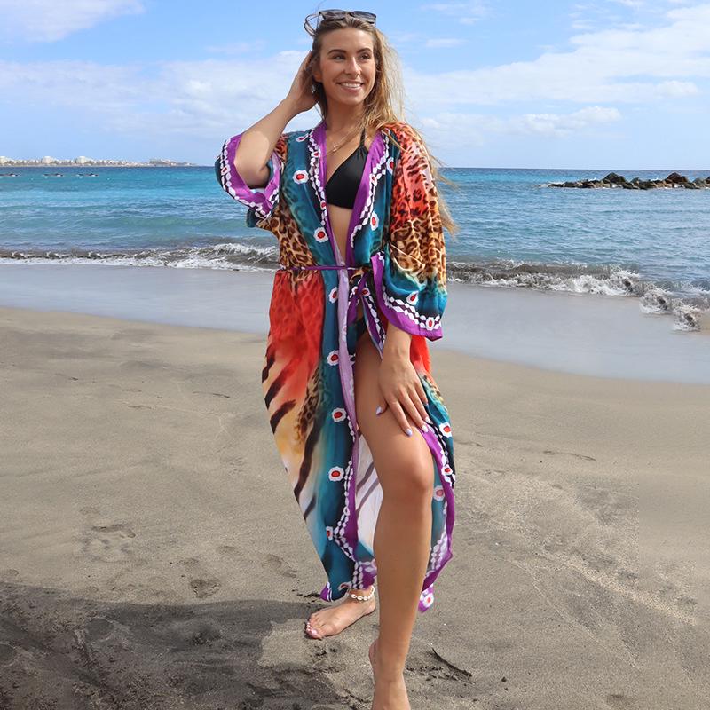 Пляжное прикрытие из европейского и американского хлопка: Кардиган, юбка или рубашка бикини с принтом для отдыха на море