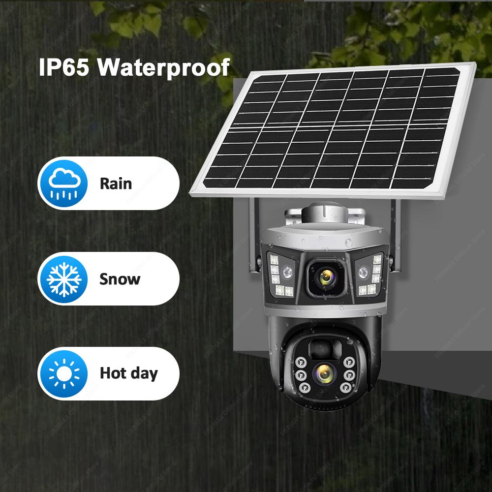 12MP 6K WiFi Solar Outdoor Wireless Lens Dual Screen PTZ Security Camera Auto Tracking Smart CCTV Video Surveillance