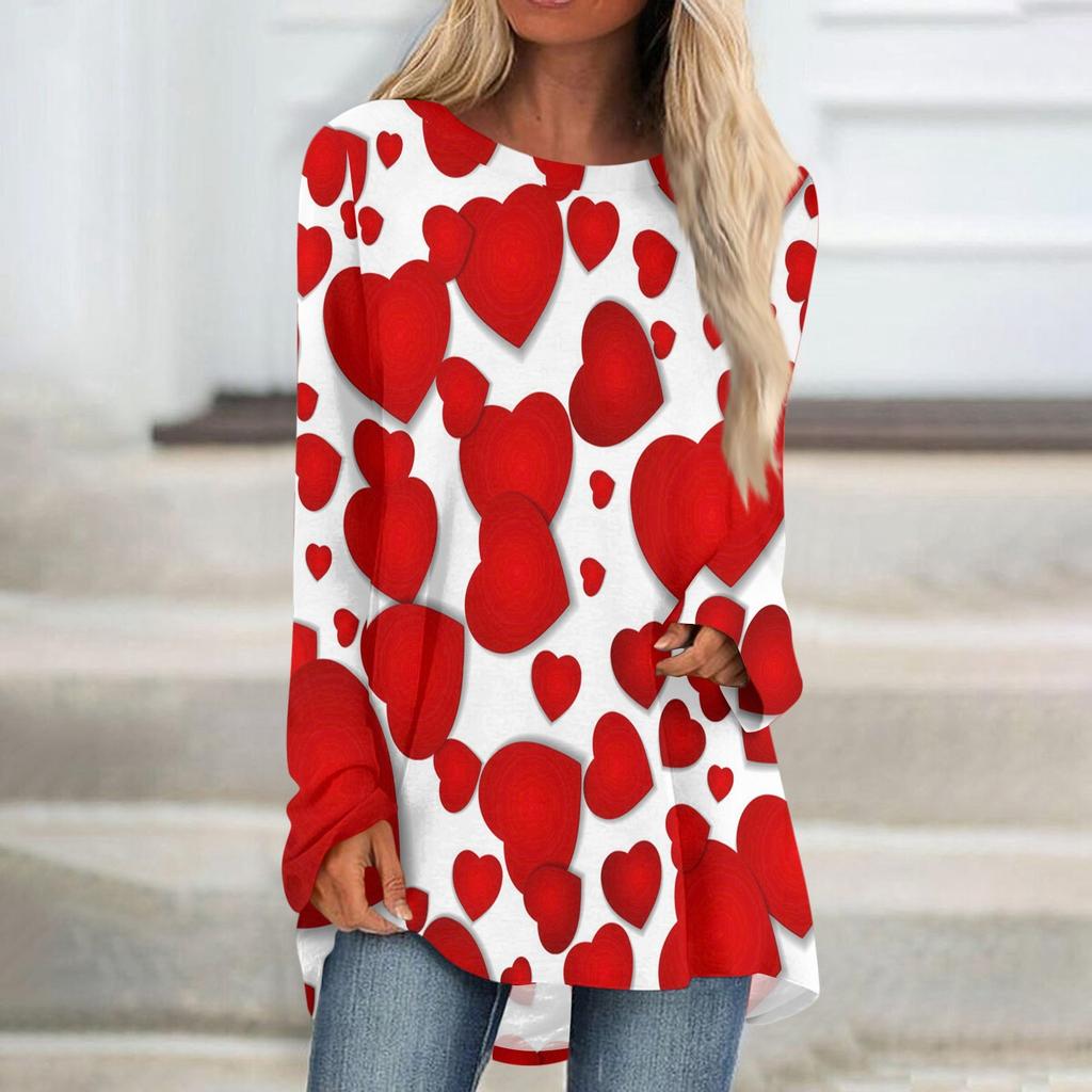 Женская мода повседневная блузка с длинным рукавом и принтом «Любовь ко Дню святого Валентина», круглый вырез, пуловер