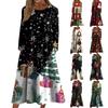 Women's Casual Crew-neck Christmas Print Mid-length Dress Long-sleeved Dress With Pocket