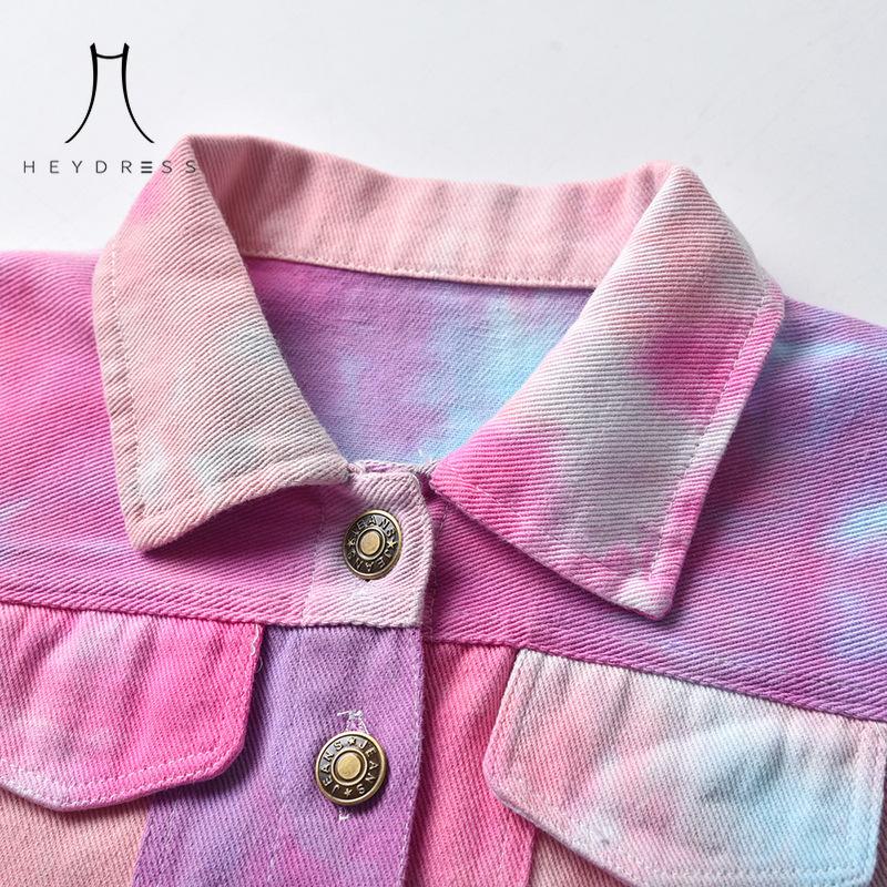 Корейский стиль, разноцветная короткая джинсовая одежда с принтом тай-дай, новая детская джинсовая куртка с длинными рукавами и лямками