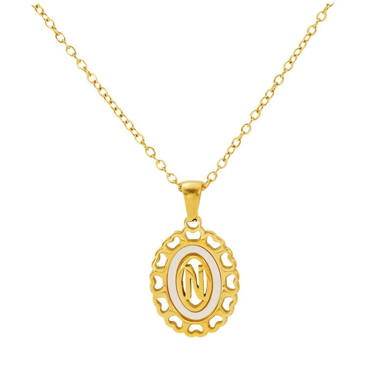 Titanium steel love hollow letter pendant female versatile fashion simple oval letter necklace female