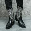 Fashion New Fashion Men Leather Boots Embroidered Zip Mid-Calf Western Cowboy Motorcycle Knight Boots Youth Trends Pointed Toe Long Boot